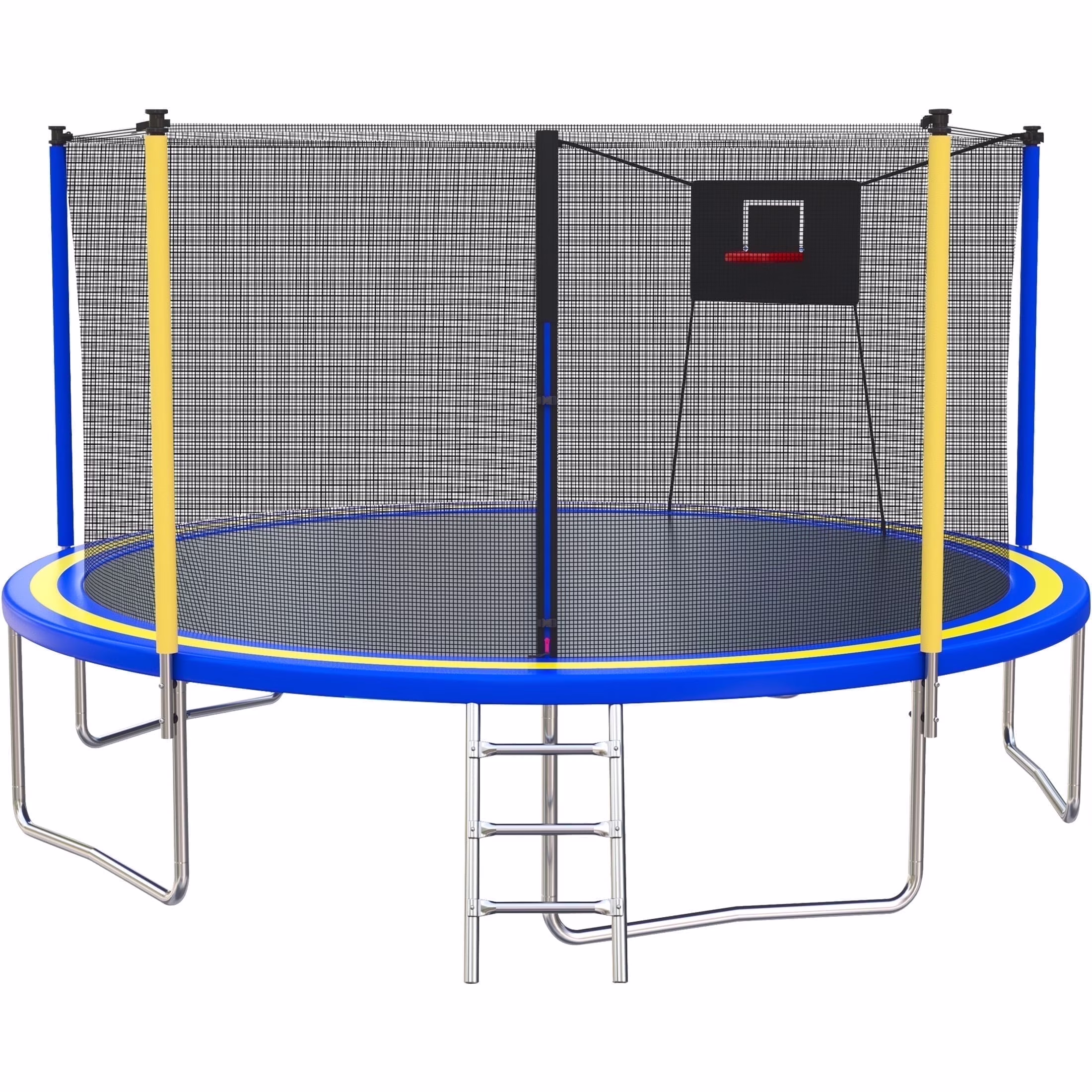 14FT Trampoline with Enclosure for Kids and Adults, SEGMART Upgraded Kids Recreational Outdoor Trampoline with Basketball Hoop, Ladder, Heavy Duty Round Backyard Trampoline for Indoor Outdoor(Blue)