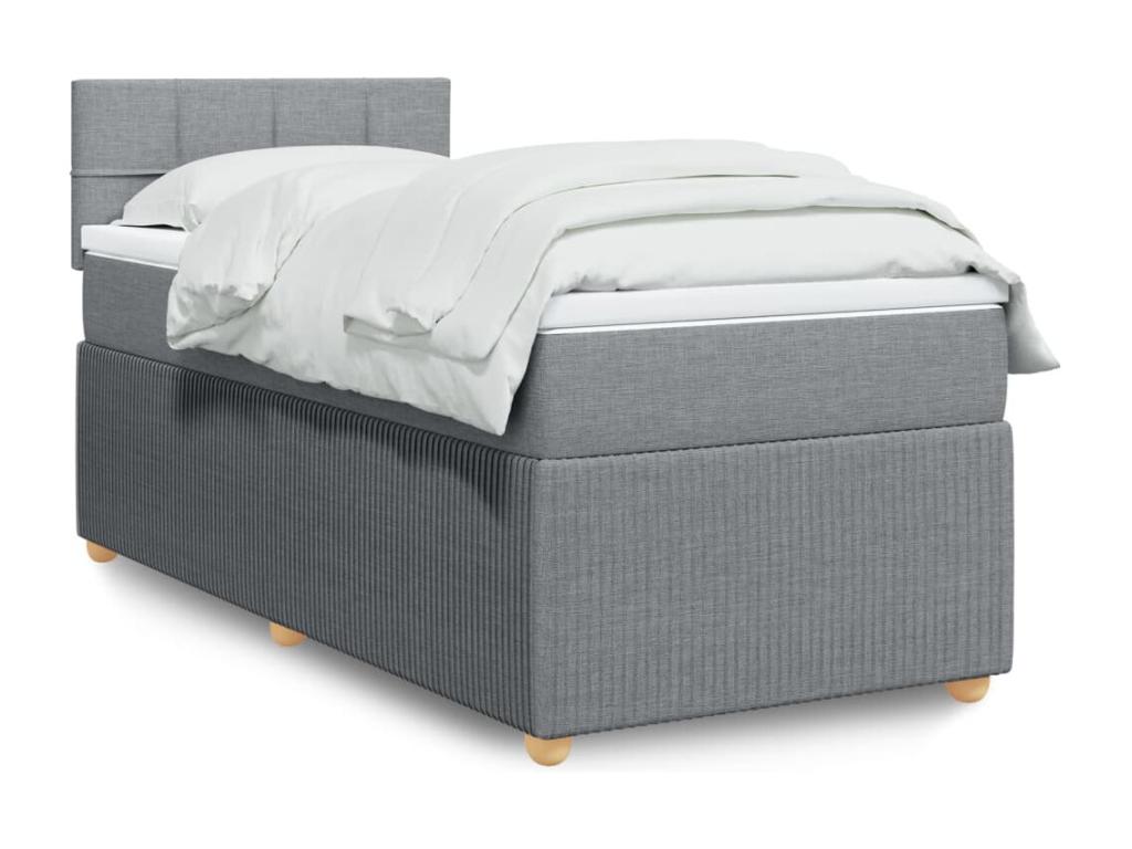 Cama box spring con colchón tela gris claro 90x190 cm