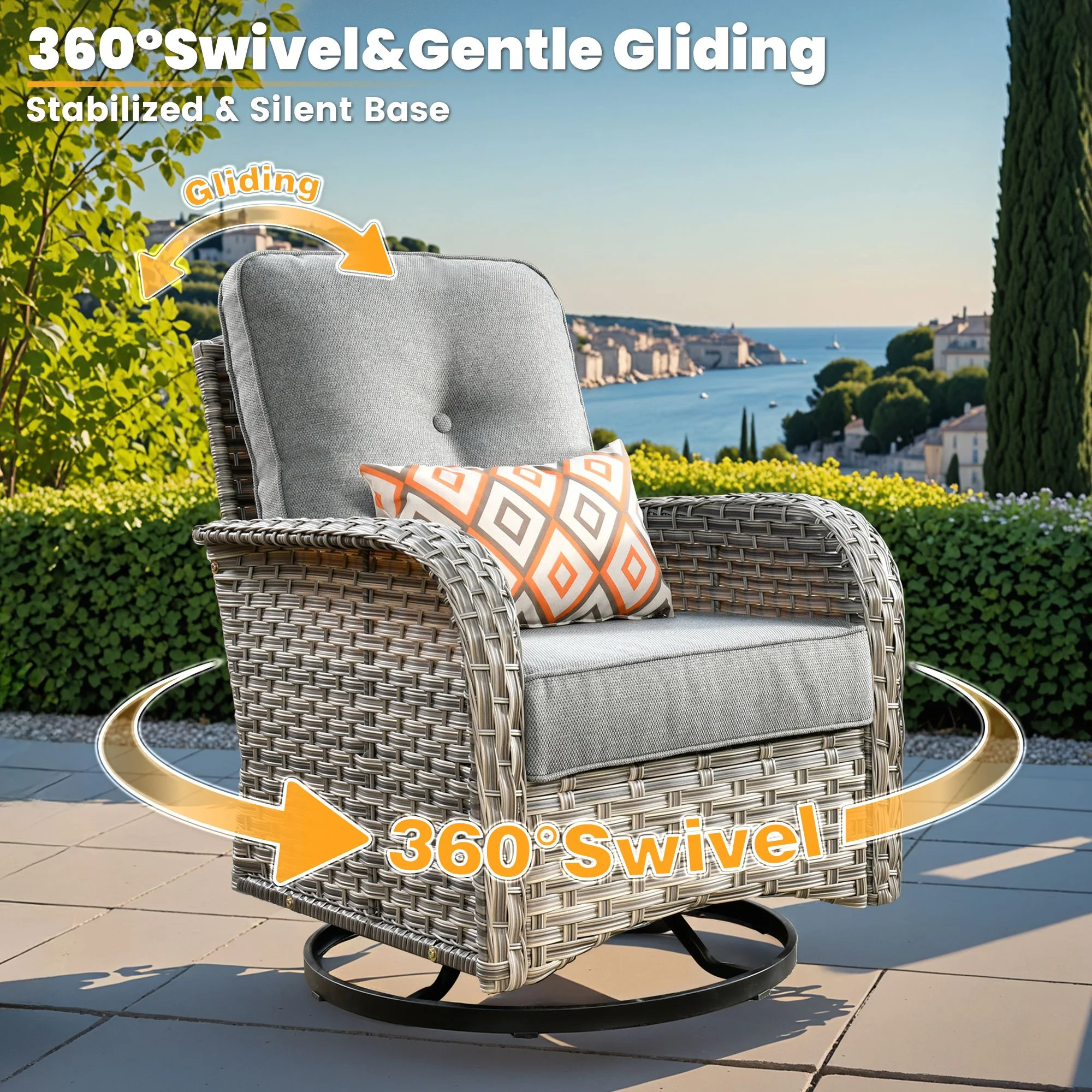 Vcatnet Outdoor Patio Furniture Sets 10 Pieces Sectional Sofa Wicker Conversation Set with Swivel Glider Chairs and Solar Powered Coffee Table for Porch,Backyard,Gray - Image 33