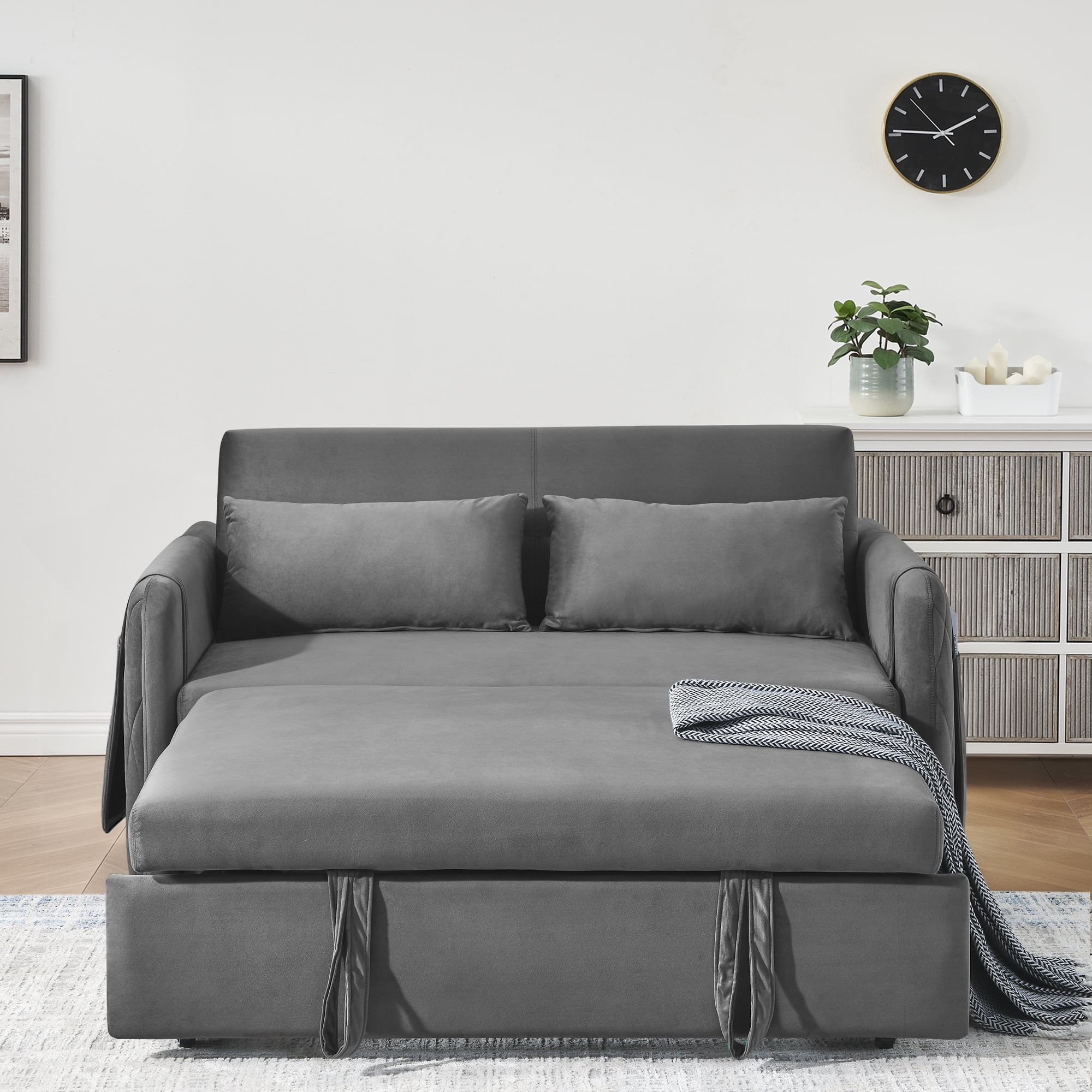 Convertible Sofa Bed,3 in 1 Sleeper Sofa with 2 Pillows and Adjustable Backrest for Living Room Office,Black - Image 24