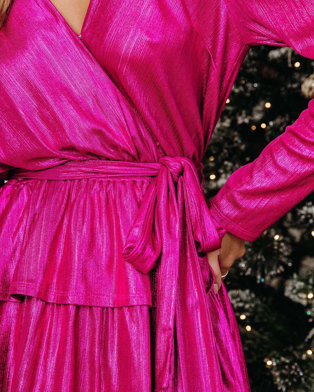 Irene Metallic Tiered Mini Dress - Hot Pink - Se7enfashion