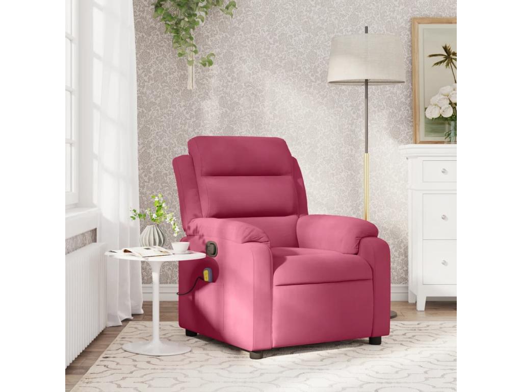 Sillón de masaje reclinable de terciopelo vino tinto
