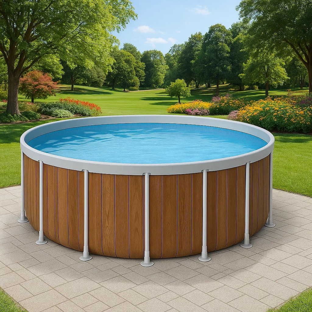 Piscina tubular redonda desmontable acero 298x96 cm color madera con filtro y escalera EjLdNZp244hy