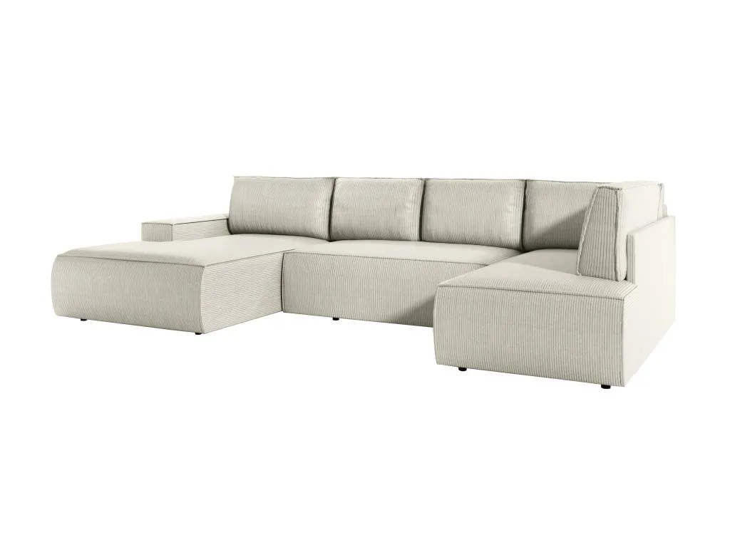 Gran sofá esquinero panorámico izquierdo convertible de terciopelo acanalado beige Decocasaes xucm25002