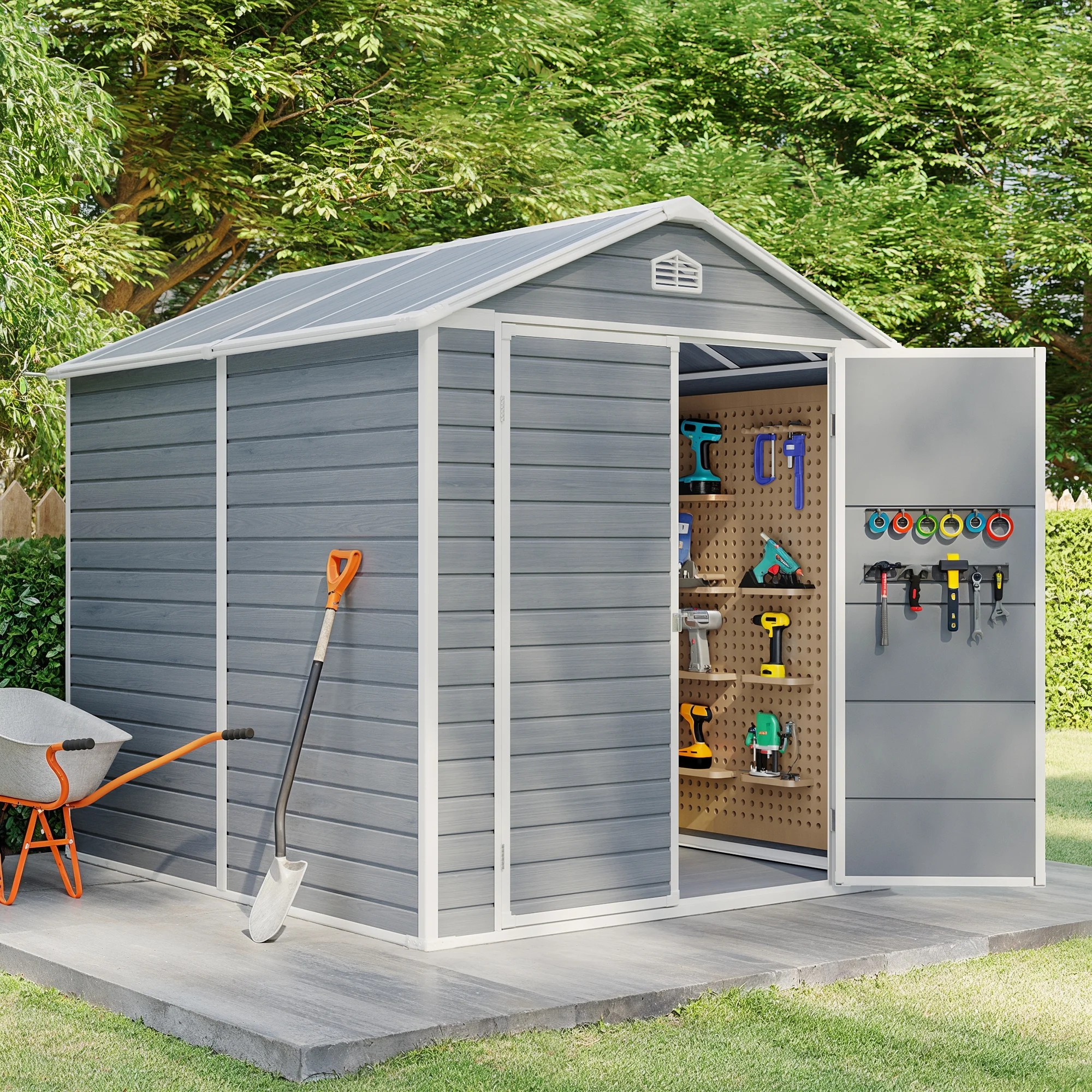 6x4 FT Resin Storage Shed, Lofka Plastic Outdoor Shed with Heavy Duty Floors, 135.6 cu ft, Colorfast, Side Window, Double Lockable Doors for Garden Backyard