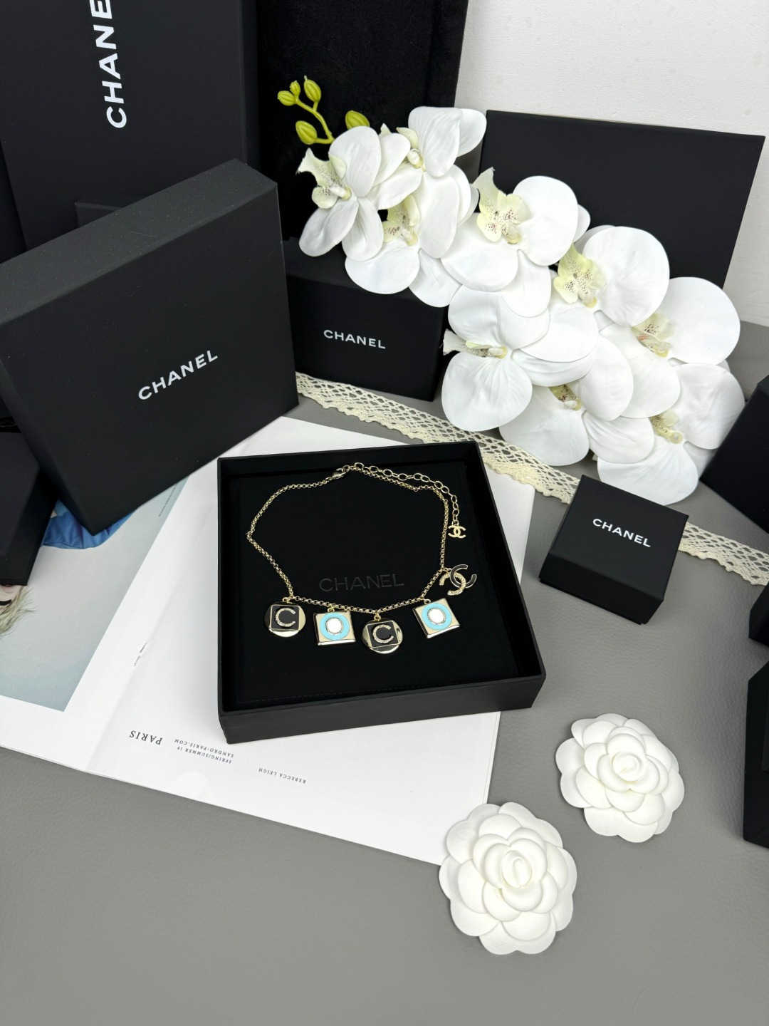 Chanel Coco Geometric Enamel 5 Charms Necklace - Original Replica Club