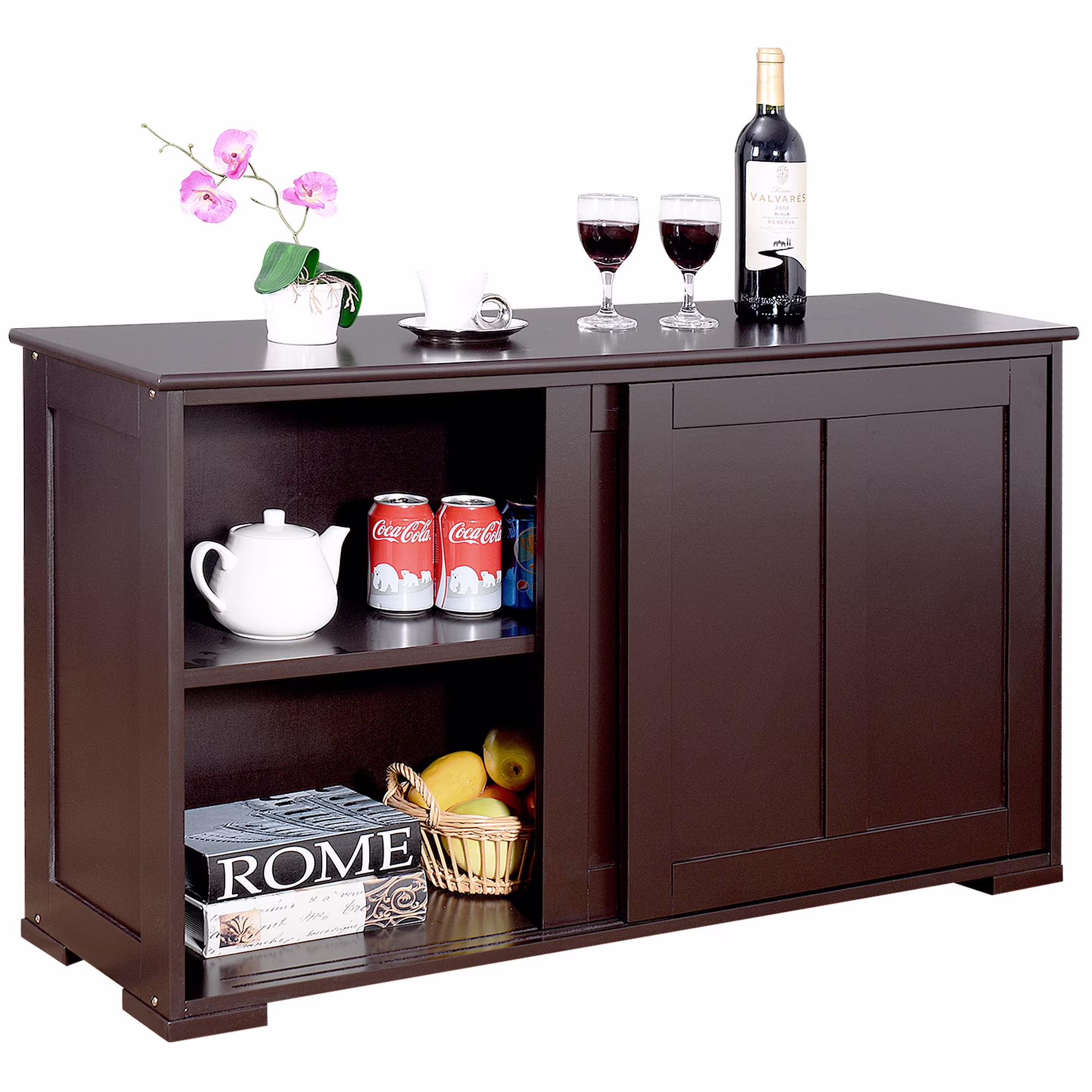 Costway Kitchen Storage Cabinet Sideboard Buffet Cupboard Wood Sliding Door Pantry White - Image 3
