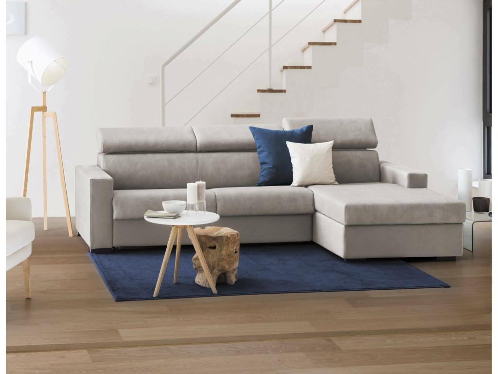 Sofá fijo Marica, Sofá rinconero, 100% Made in Italy, Sofá de salón con chaise longue, de tejido acolchado - Península de almacenamiento derecha, con reposabrazos estándar, Cm 280x95h85, Taupe