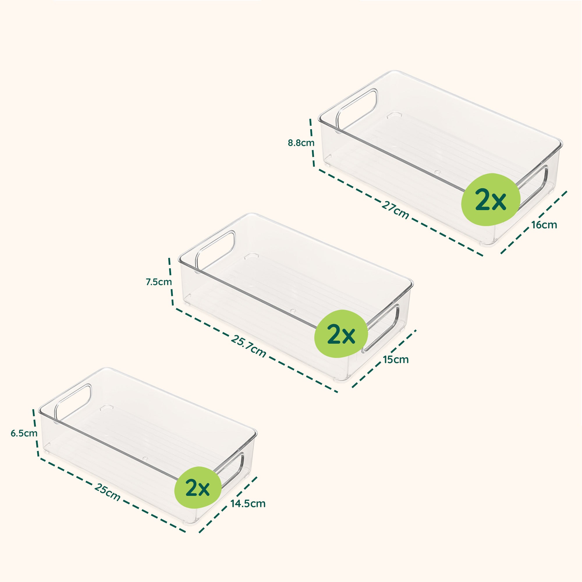 XIVADA Koelkast Organizer Tico - Stapelbaar - 3 maten - Pet - 6 stuks