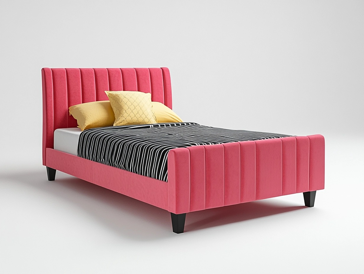 Cama tapizada rosa con cabecero acolchado vertical
