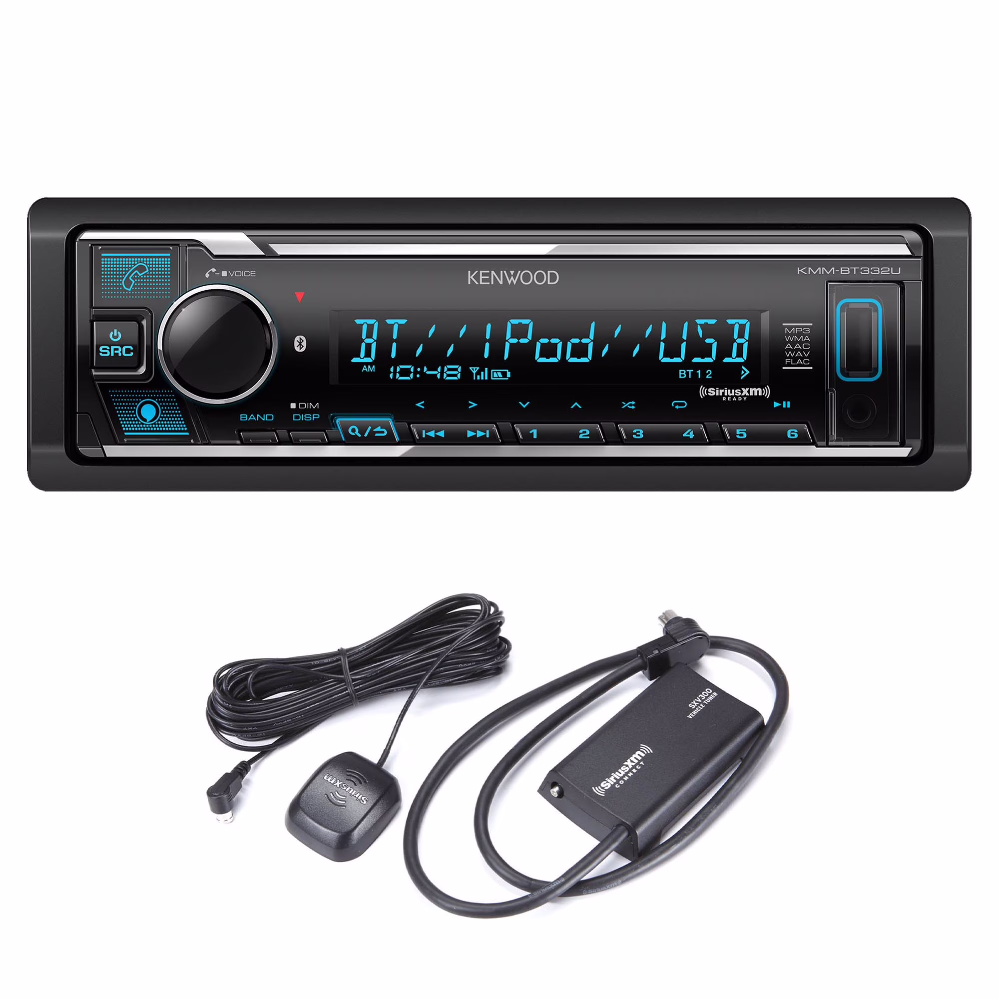 Kenwood KMM - BT332U Bluetooth USB Media Receiver with Alexa, Single DIN, Sirius XM Tuner Kit