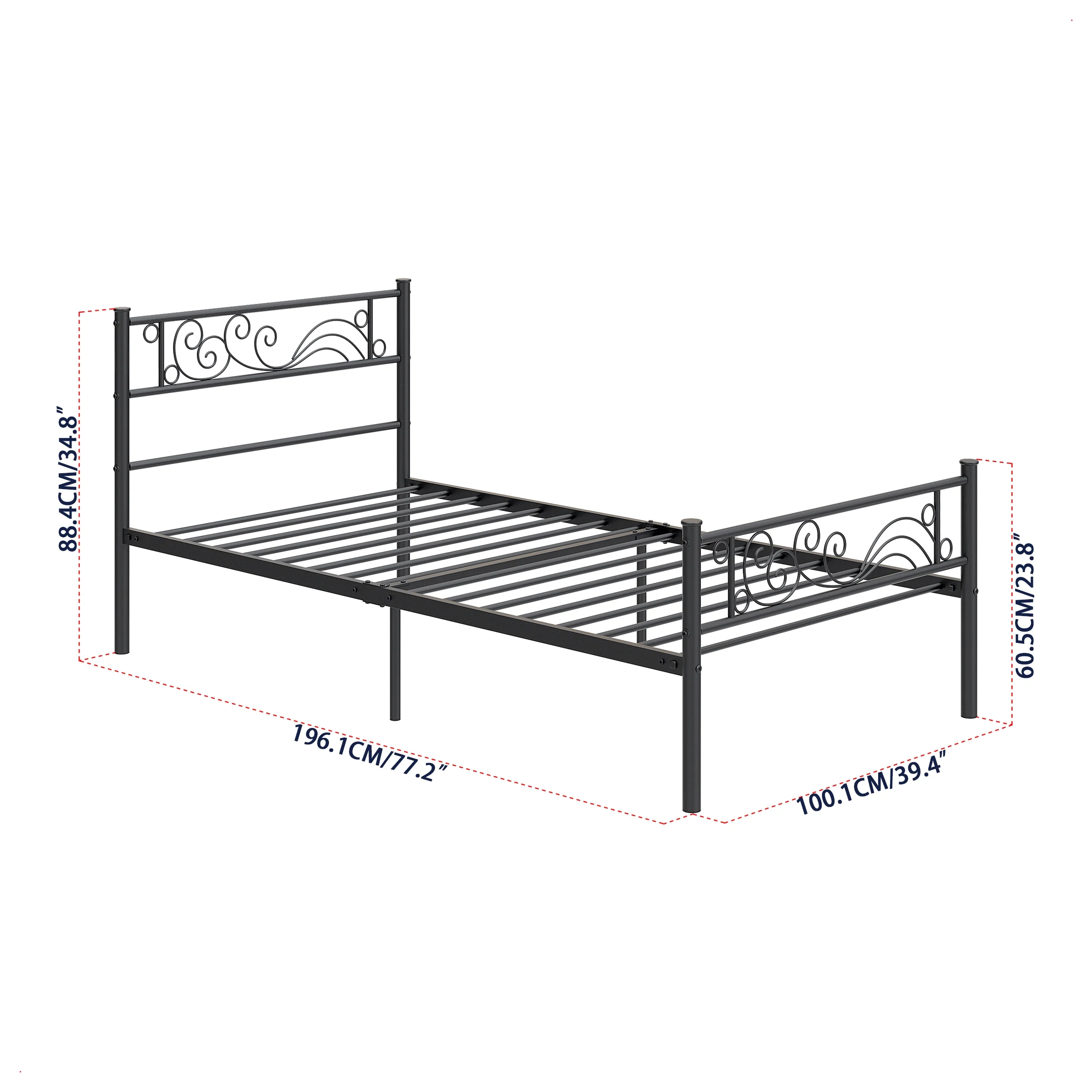 Yoneston Single Metal Platform Bed Frame Twin Size Bed frame with Headboard & Footboard Kids Bedroom Furniture,Black - Image 7