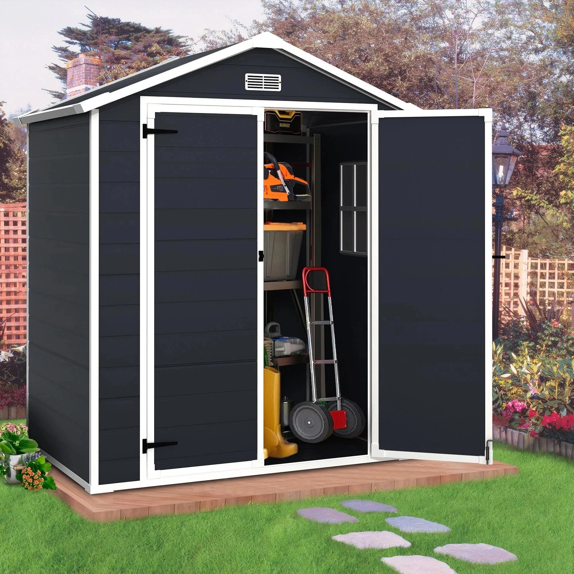 Enyopro 306Gal Outdoor Storage Shed, Horizontal Resin Shed, Resistant Tool Plastic Shed for Storage of Bike/Garbage Cans/Garden Tools/Lawn Mowers - Image 15