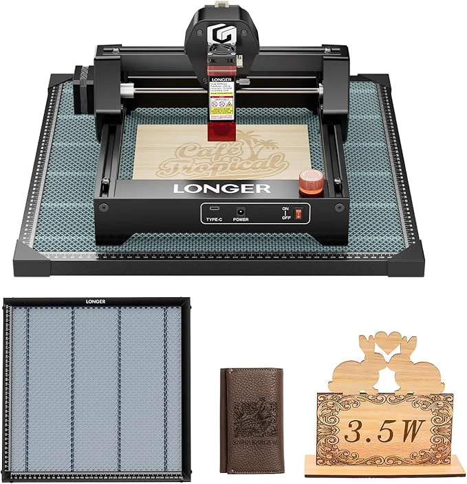 LONGER RAY5 Mini 3.5W Laser Engraver with 15.7x15.7 Honeycomb Bed, 12000mm/min High-Speed Cutter for Wood, Metal, Acrylic, Leather, 130x140mm Engraving Area, WiFi, Emergency Stop Safety
