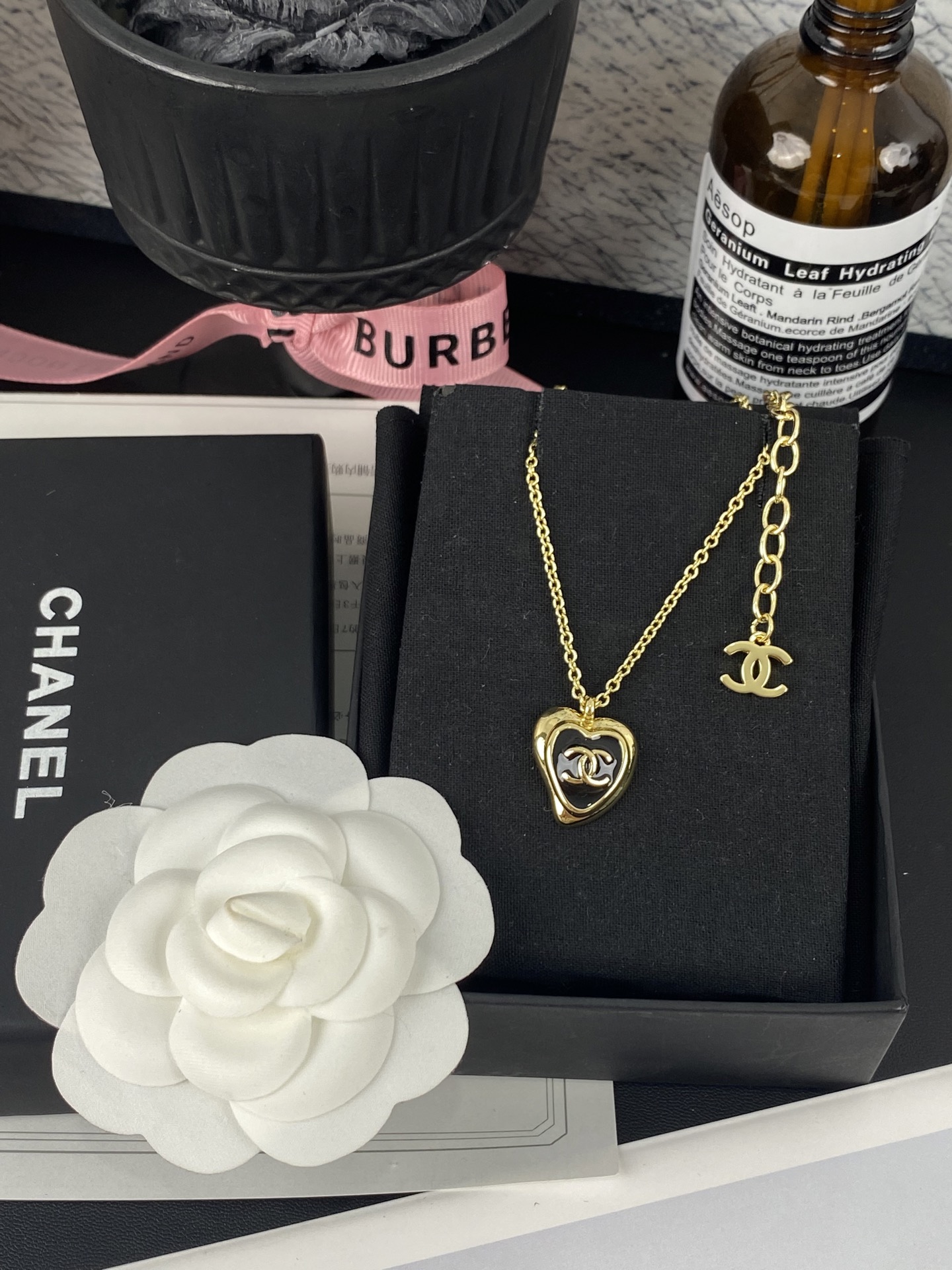 Chanel Black Enamel Love Heart Pendant Necklace - Original Replica Club