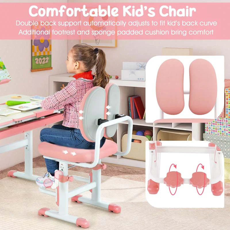 Eletriclife Height Adjustable Kids Study Desk Chair Set with Tilt Desktop