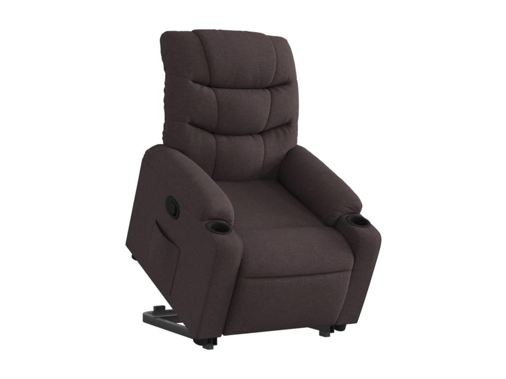 Sillón reclinable elevable tela marrón oscuro