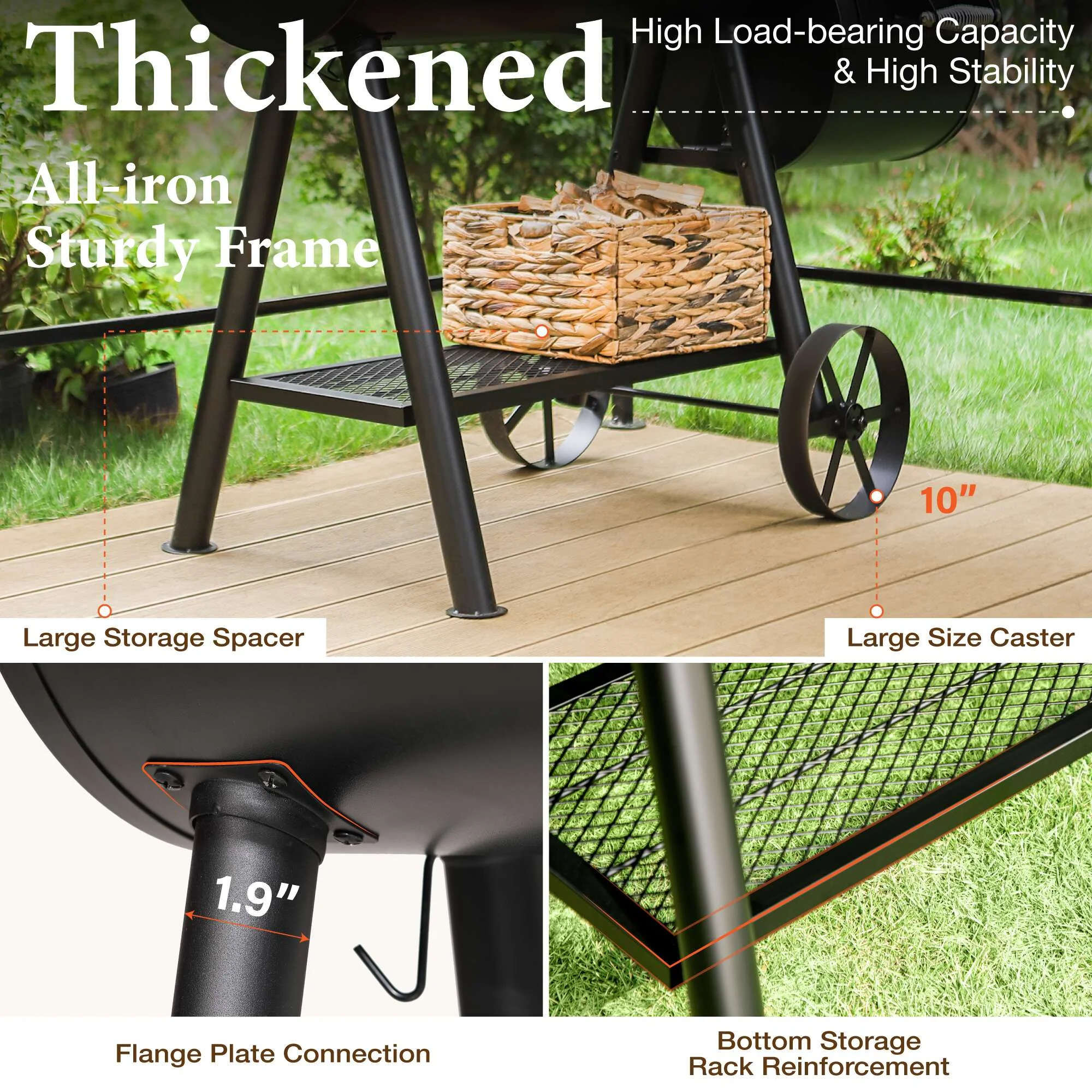 Summit Living Charcoal Grill with Offset Smoker 941 sq.in. Extra Large BBQ Grill Black - Image 5