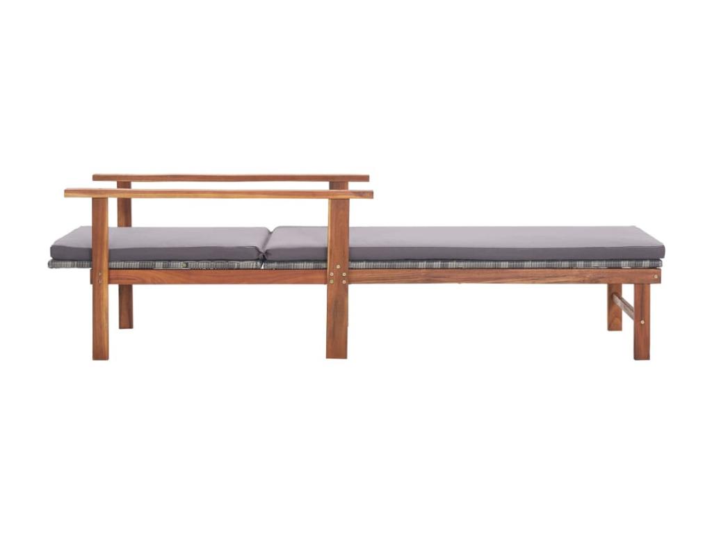 Sillón y cojín tejido de resina y madera de acacia Gris