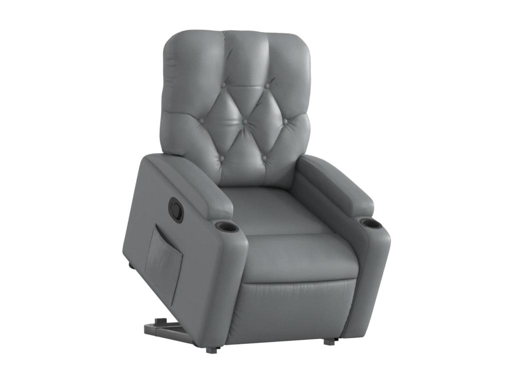 Sillón reclinable elevable cuero artificial gris
