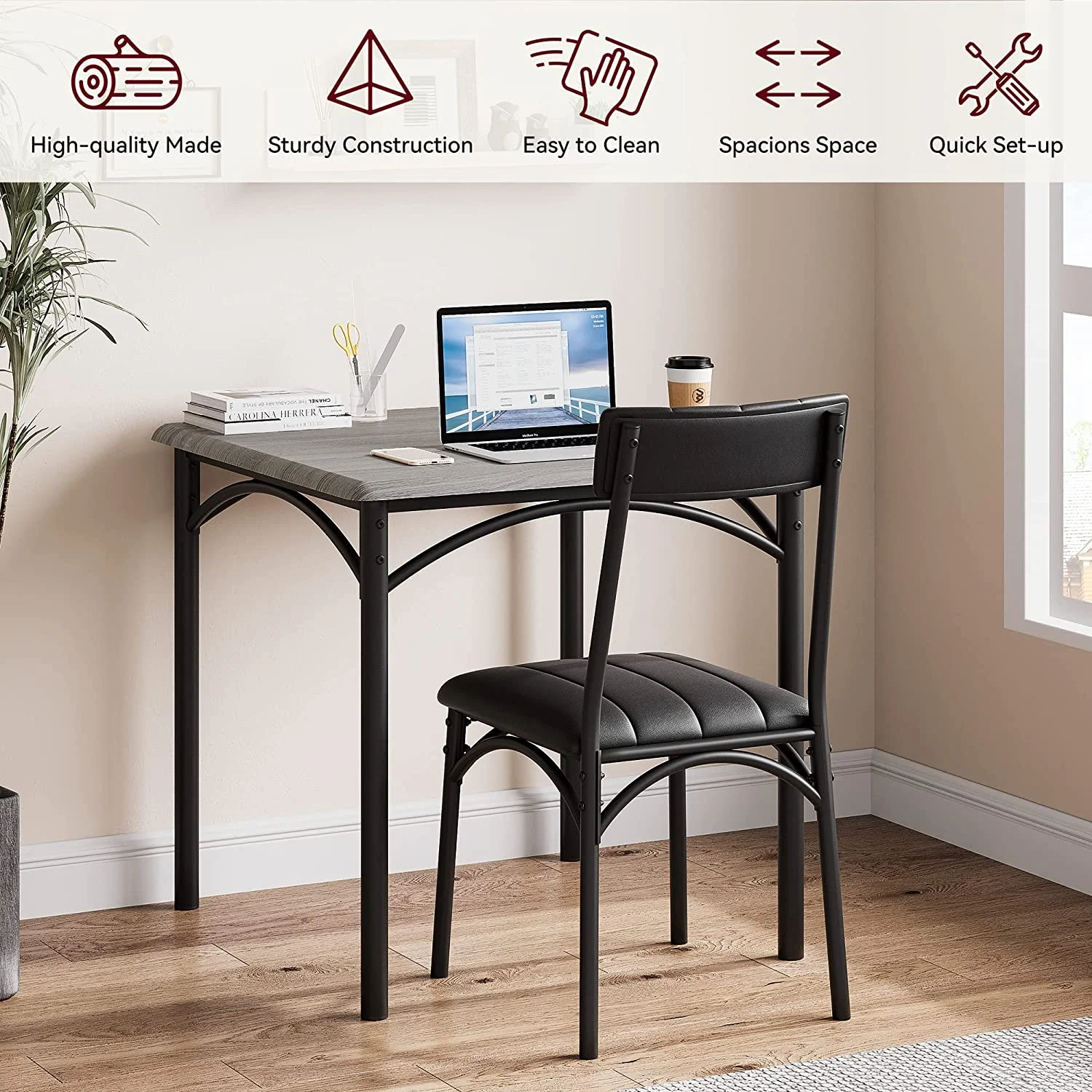 Dining Table Set for 2, Kitchen Table and Chairs for 2 with Upholstered Chairs, 3 Piece Dining Room Table Set, Square Kitchen Table Set for Small Space, Apartment, Studio - Image 4