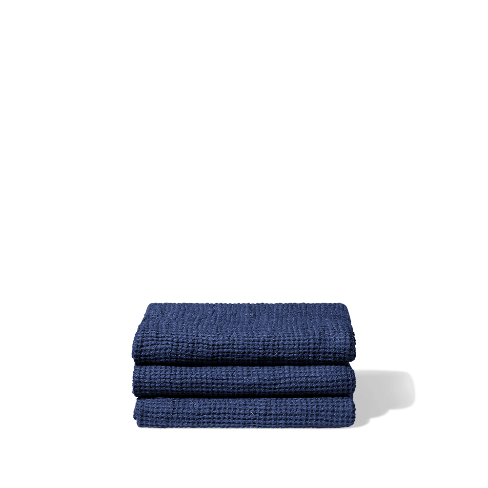 Serviette de bain en lin - Waffle - Bleu Shibori