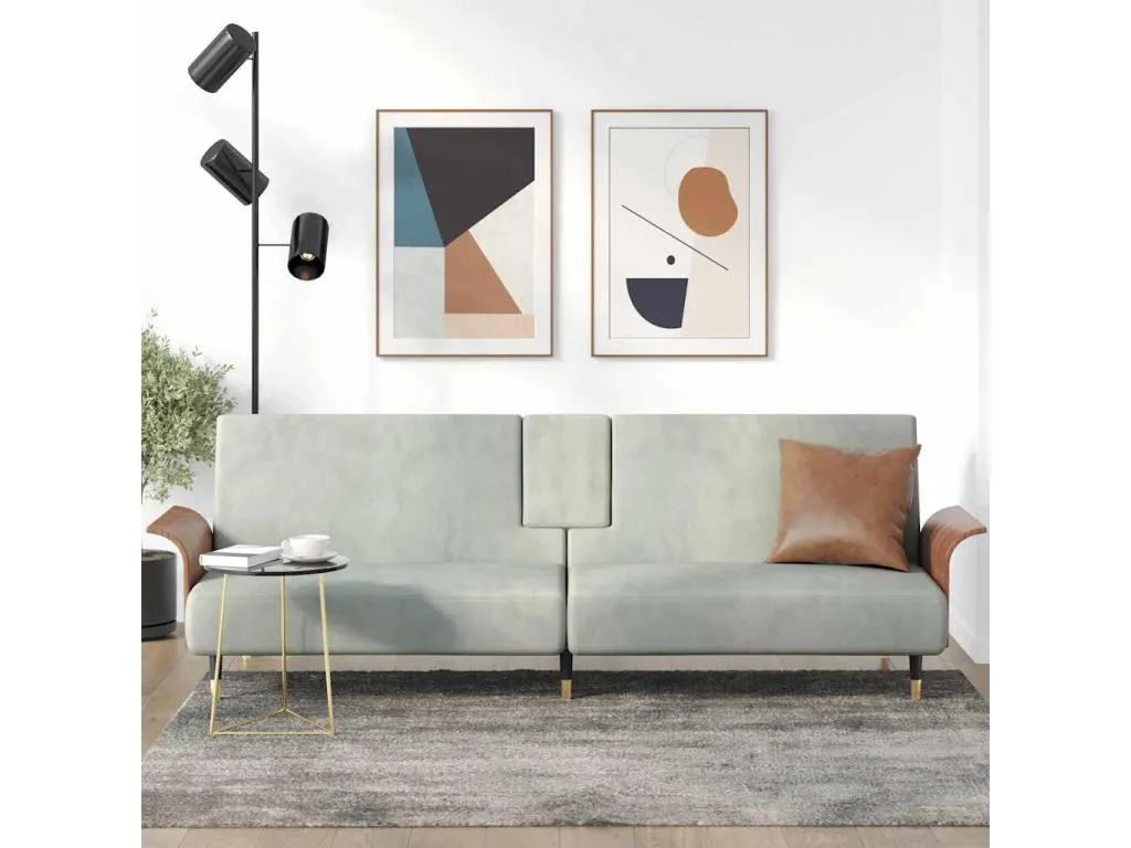 Sofá cama con portavasos terciopelo gris claro 35996YUOZ
