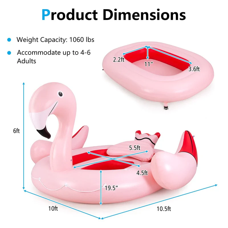 Eletriclife 6 Person Inflatable Flamingo Floating Island with 6 Cup Holders