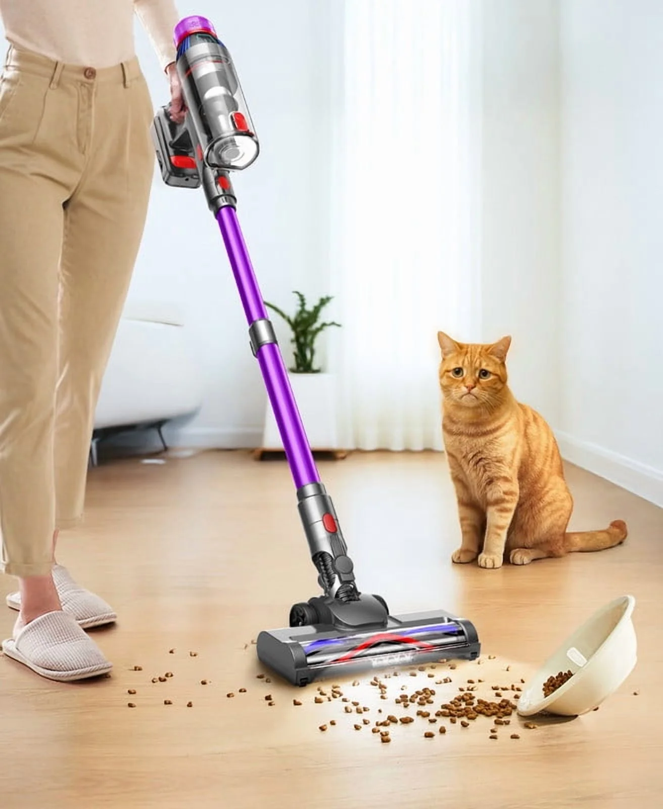Hosaud Cordless Vacuum Cleaner - 45000pa 550W 55mins 2600mAh Lightweight Stick Vacuum Cleaners for Home Pet Hair Carpet Floor Purple - Image 6