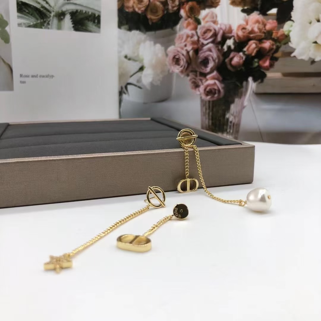 Dior Asymmetric Star Pearl Dangle Long Earrings - Original Replica Club