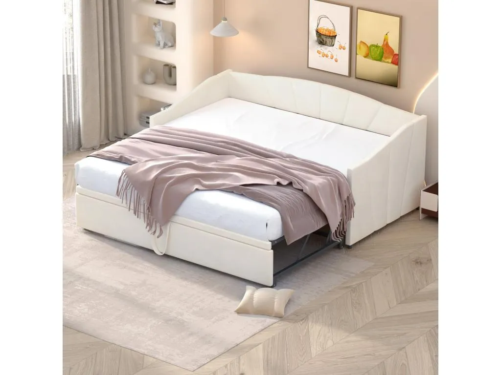 Cama Hogarsens 90/180x200cm sofá cama extensible acolchado con somieres cama multifuncional en tejido de terciopelo de estilo moderno - beige