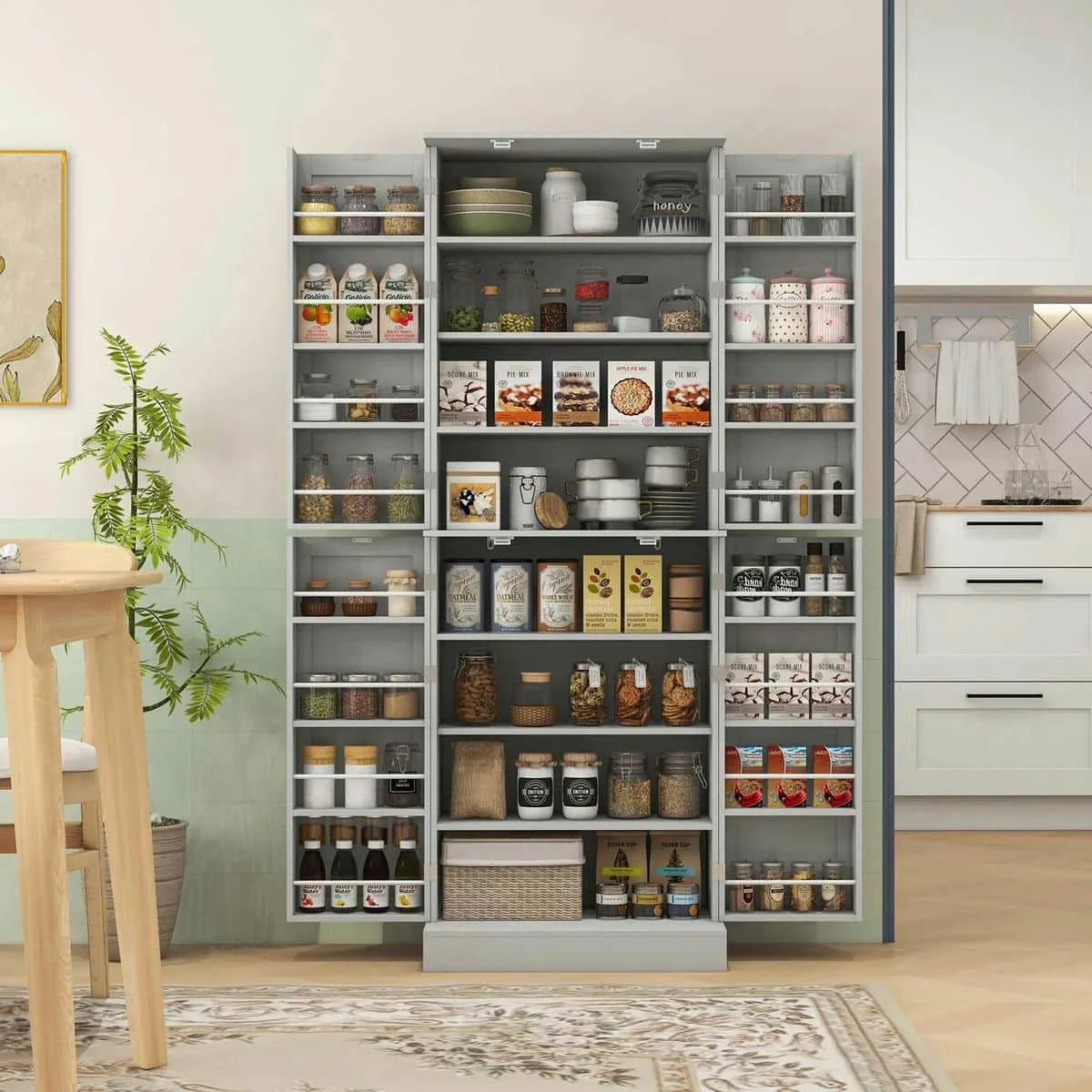 Spaco 17-Tier Kitchen Small Pantry Cabinet with 2 Doors and 6 Adjustable Shelves, Cabinet Pantry, Freestanding 5-Tier Shelving Pantries for Kitchen Storage, Gray - Image 64
