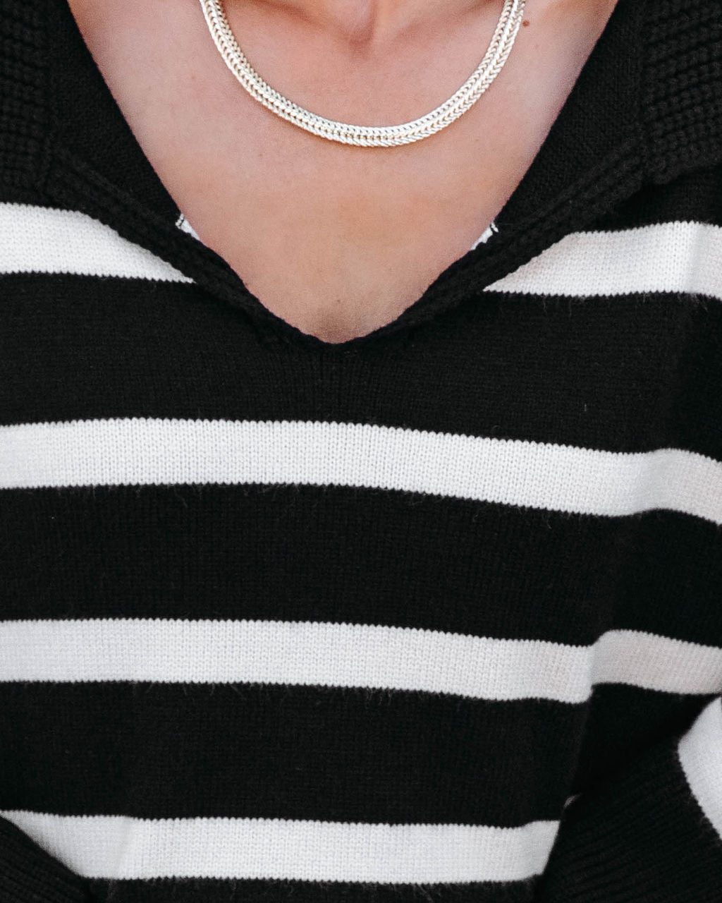 Maxwell Striped Knit Pullover Sweater - Black - Se7enfashion