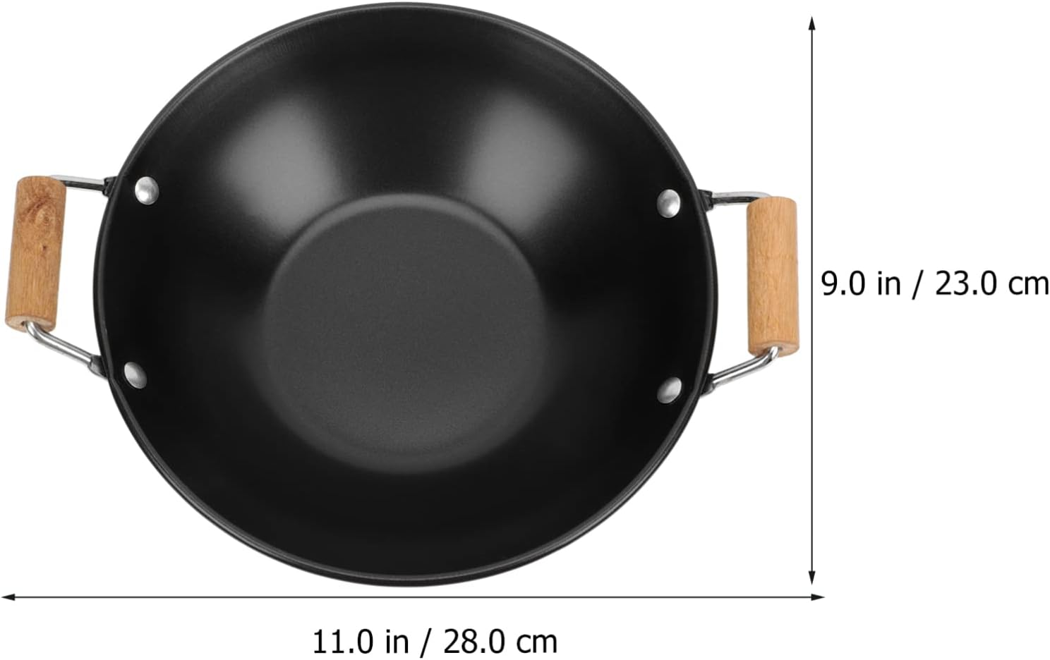 DOITOOL Japanese Shabu Pot Carbon Steel Wok Pan Stir Fry Pans with Wooden Handle Stainless Steel Pot Kitchen Cookware 9 X 11 Inch Japanese Soup Pots