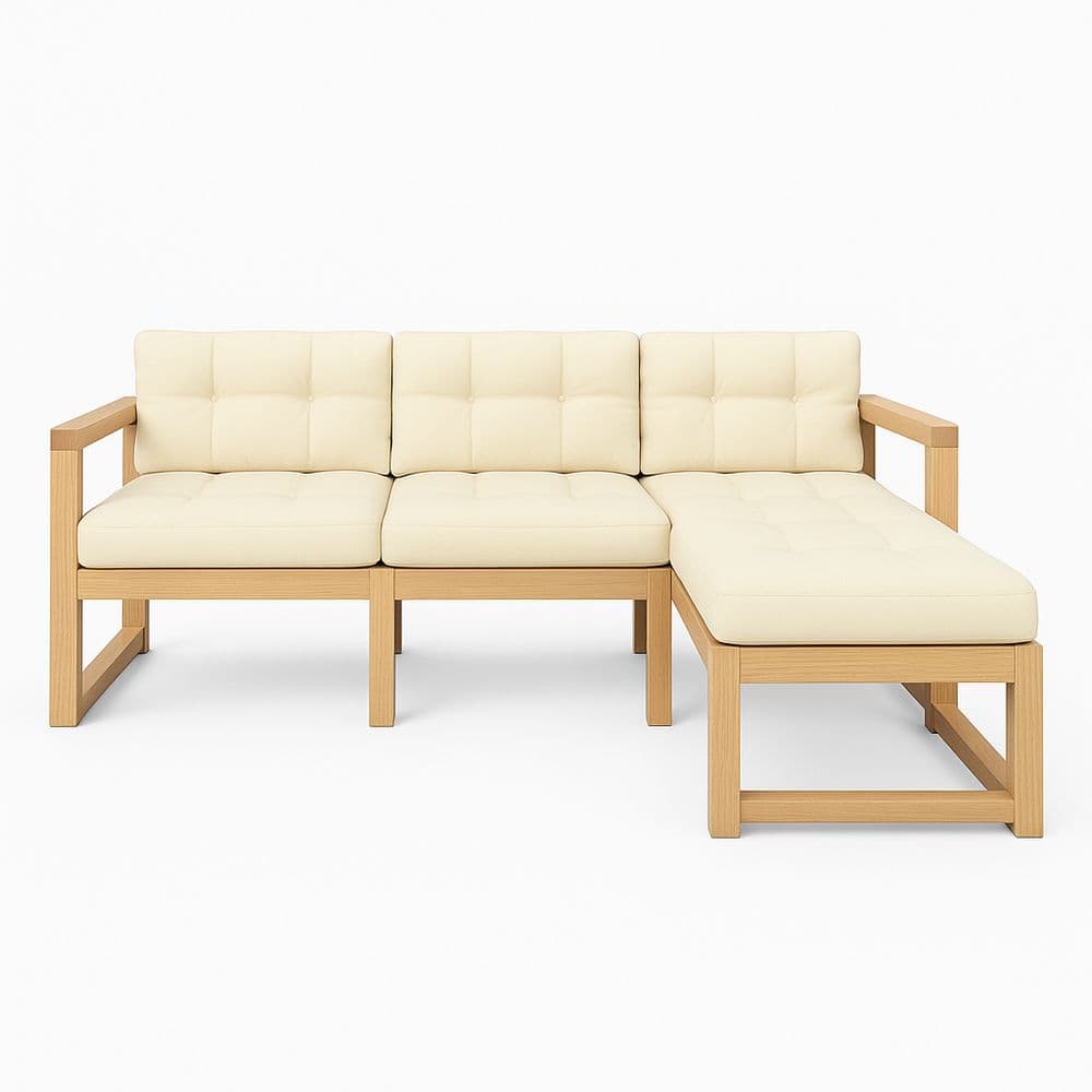 Sofá Seccional Esquinero Crema Madera Pino 200x150 cm