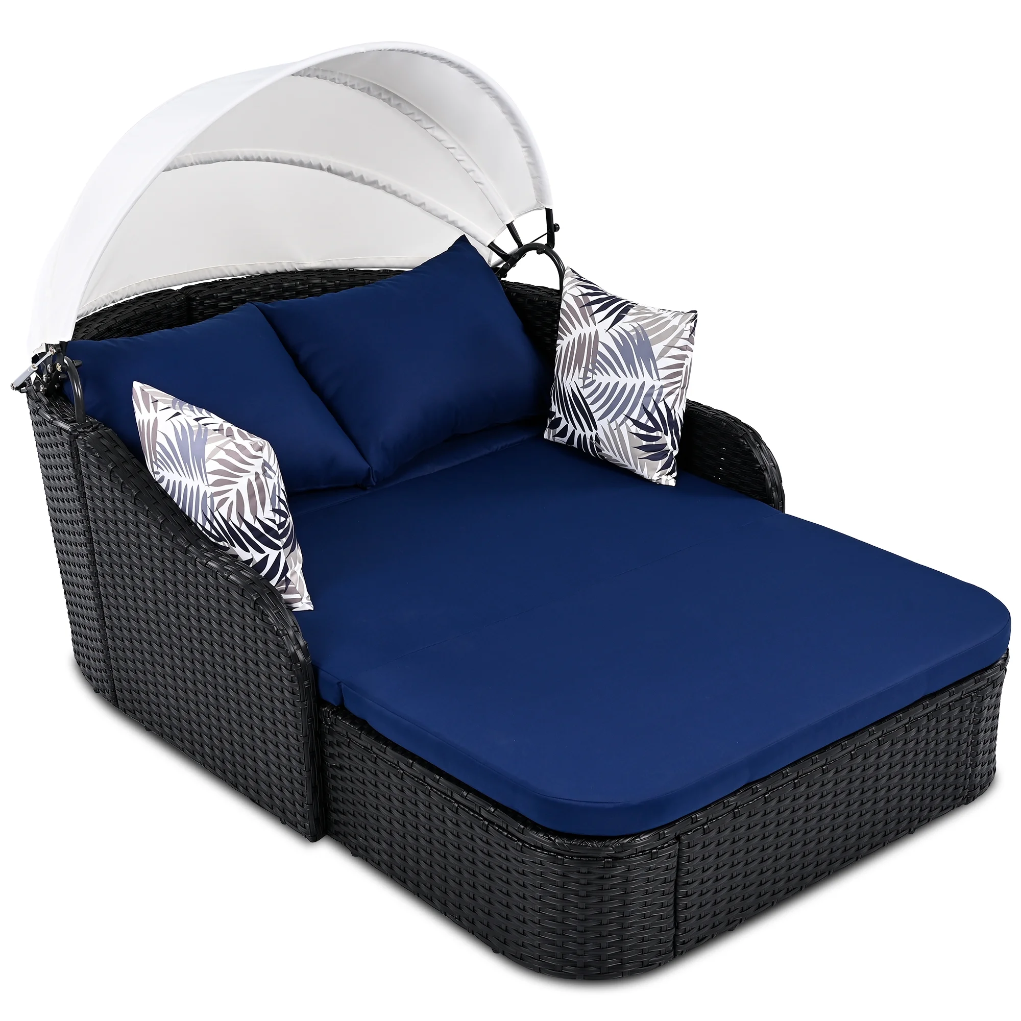 Harper & Bright Designs Rattan Outdoor Double Lounge Chaise 2-Person PE Wicker Outdoor Patio Sunbed with Canopy Cover for Backyard Garden Balcony, Beige+Black - Image 76