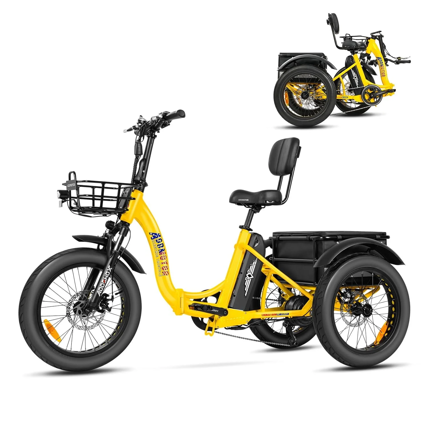 Addmotor Electric Trike, 750W Foldable Electric Tricycle, Folding Electric Trike for Adults,48V 20Ah Removable Battery,20" Fat Tire Electric Trikes with Rear Speed Differential,M-330F Yellow - Image 11