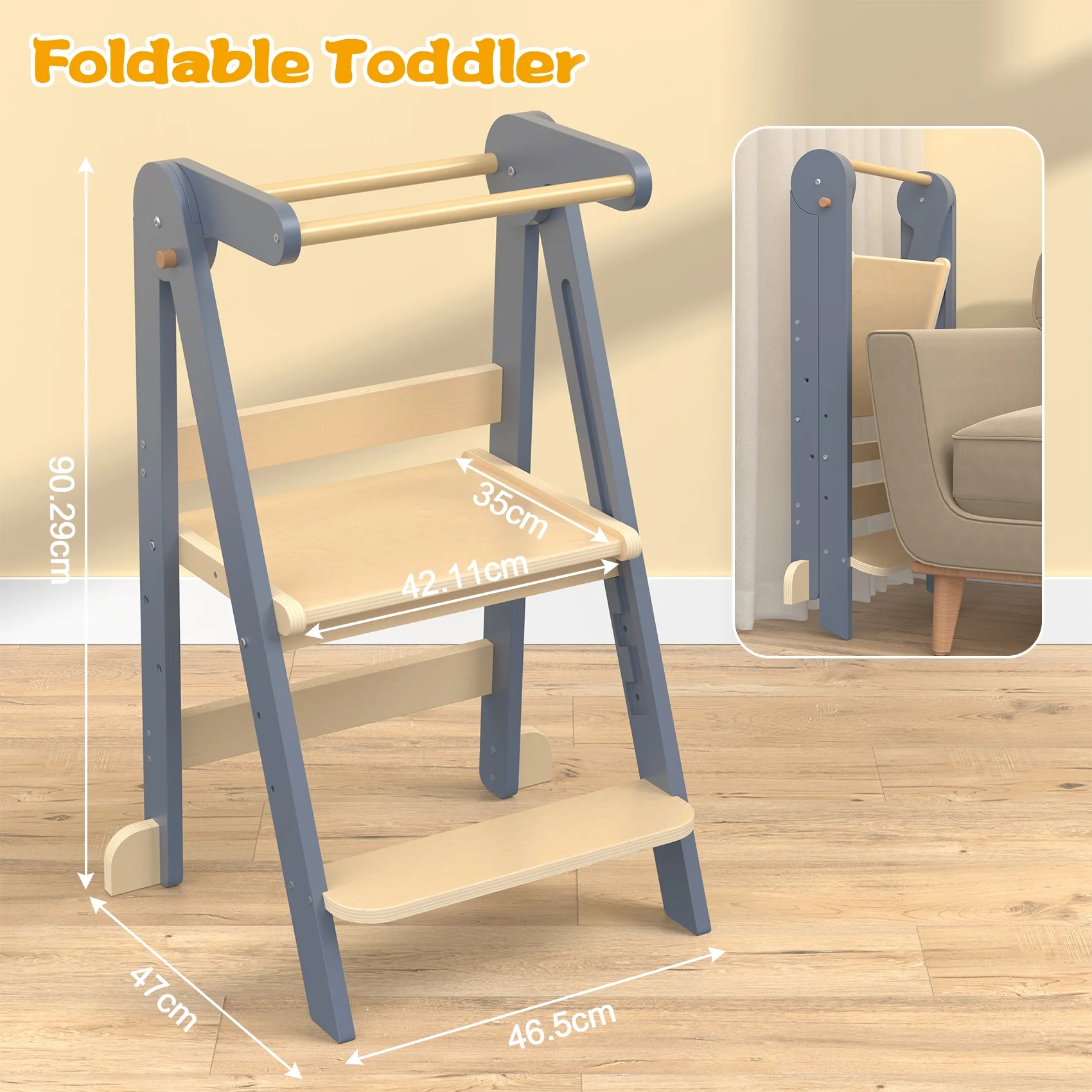 JOZ Kitchen Toddlers Step Stool, Montessori Kids Learning Stool, Foldable Toddler Tower for Counter, Standing Helper for Children, 3 Adjustable Heights, Wooden, White - Image 17