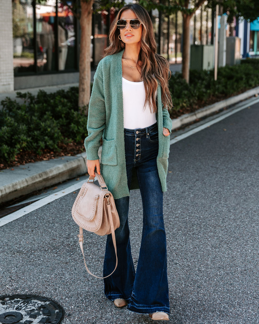 Good Lover Pocketed Chenille Cardigan - Forest Green - Se7enfashion