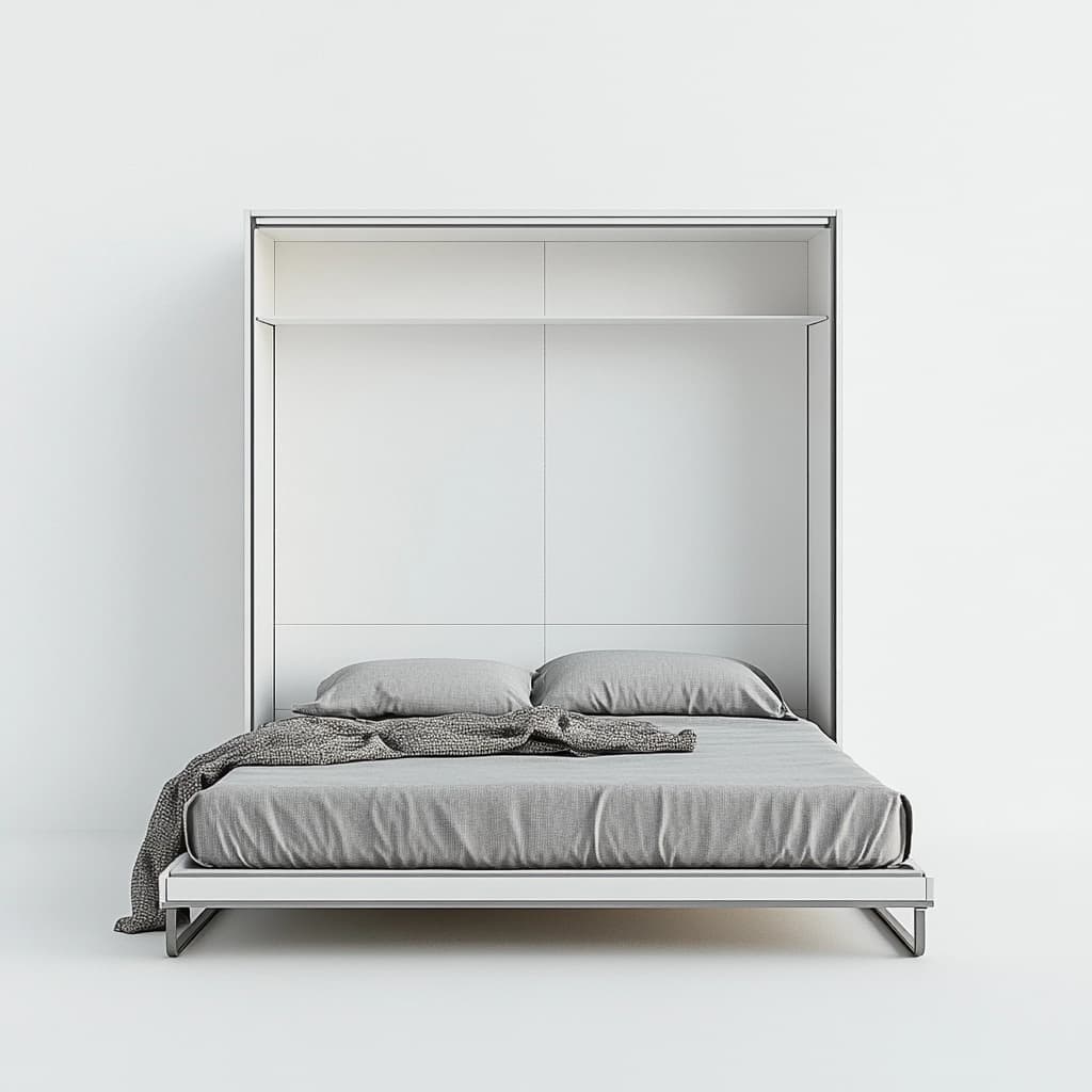 Cama abatible vertical blanco 150x200 cm estructura acero colchón espuma