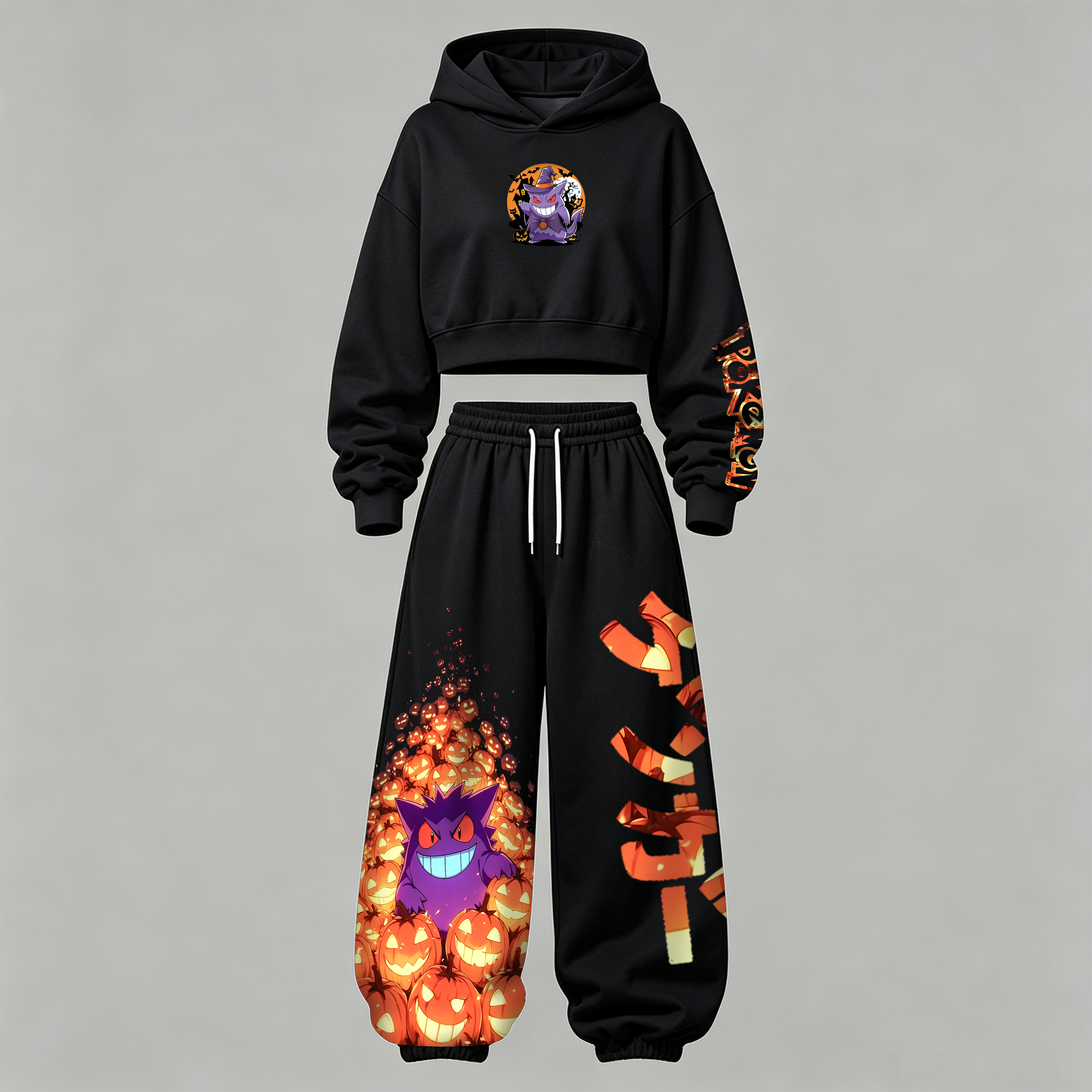 Pokémon Halloween Series Cropped Long Sleeve Hoodie & High Waist Jogger Pants Two Piece TeeThreads Sustain the Scene with Custom Apparel