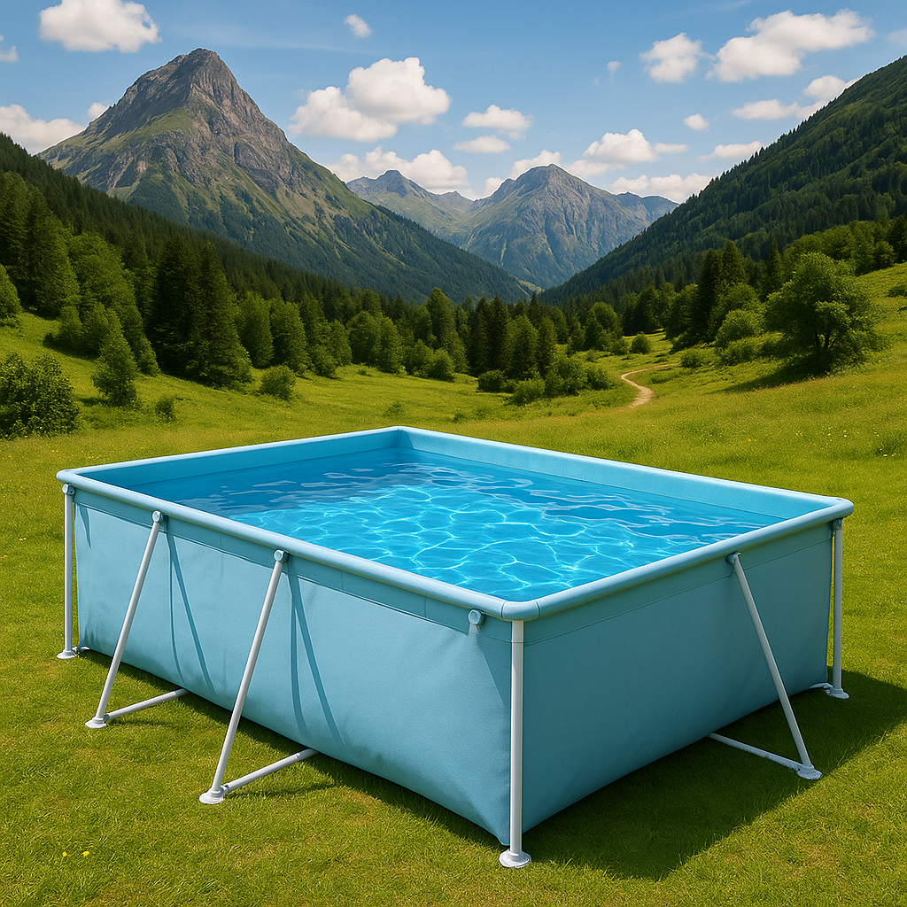 piscina tubular rectangular, piscina desmontable rectangular azul claro, azul claro, metal y PVC, jardín y exteriores, 732x366x132 cm