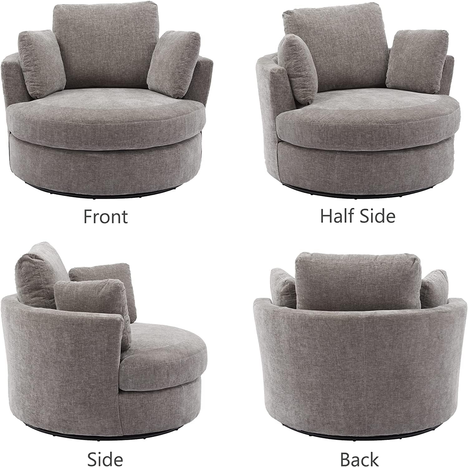 42" W Small Loveseat Sofa Couch, Swivel Barrel Chairs for Bedroom 360 Degree Swivel Accent Chairs for Living Room, Chenille Fabric Club Chair Chaises Lounges for Living Room/Office/Hotel, Grey - Image 3