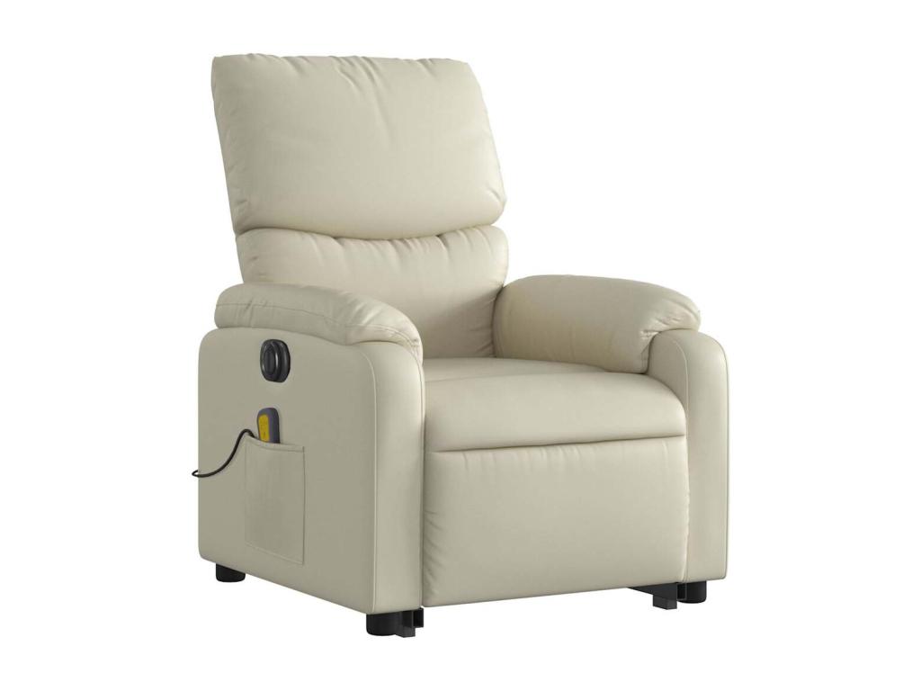 Sillón de masaje elevable eléctrico cuero sintético crema