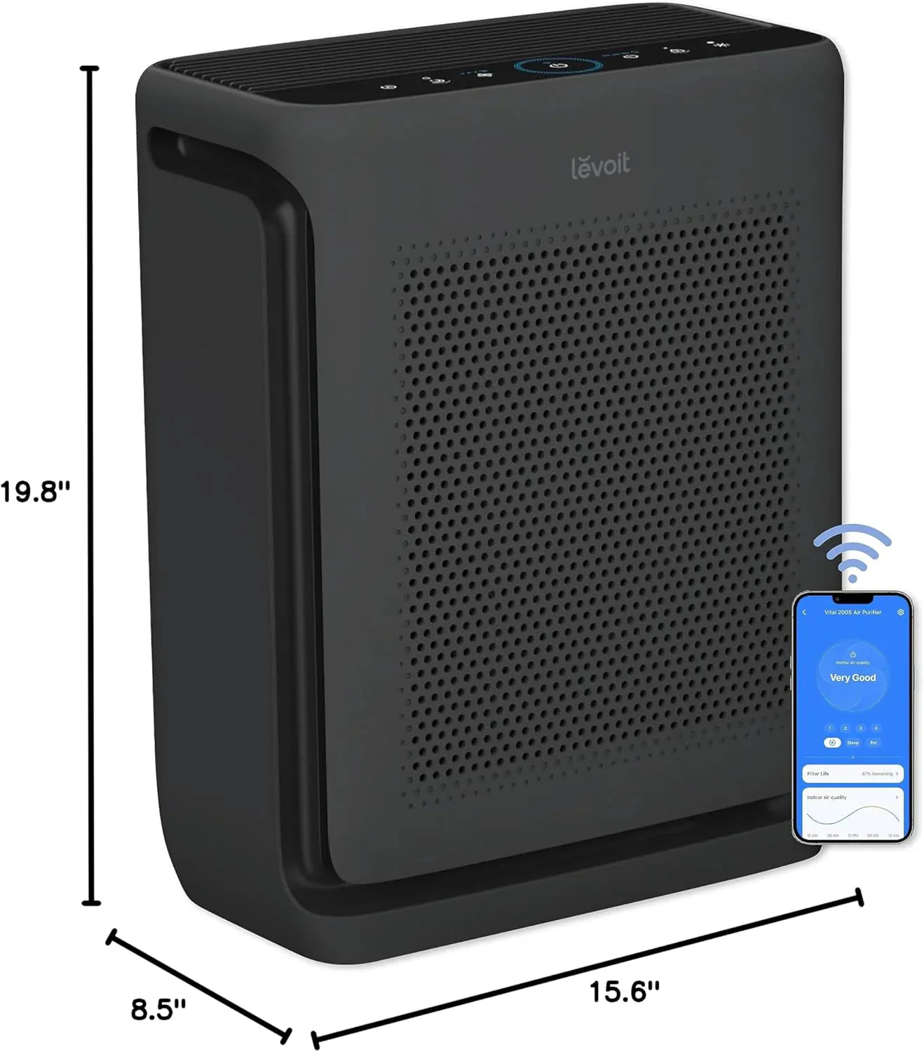Air Purifiers for Home Large Room Up to 1800 Ft² in 1 Hr with Washable Pre-Filter, Air Quality Monitor, Smart WiFi, HEPA Sleep Mode for Allergies, Pet Hair in Bedroom, Vital 200S-P, White