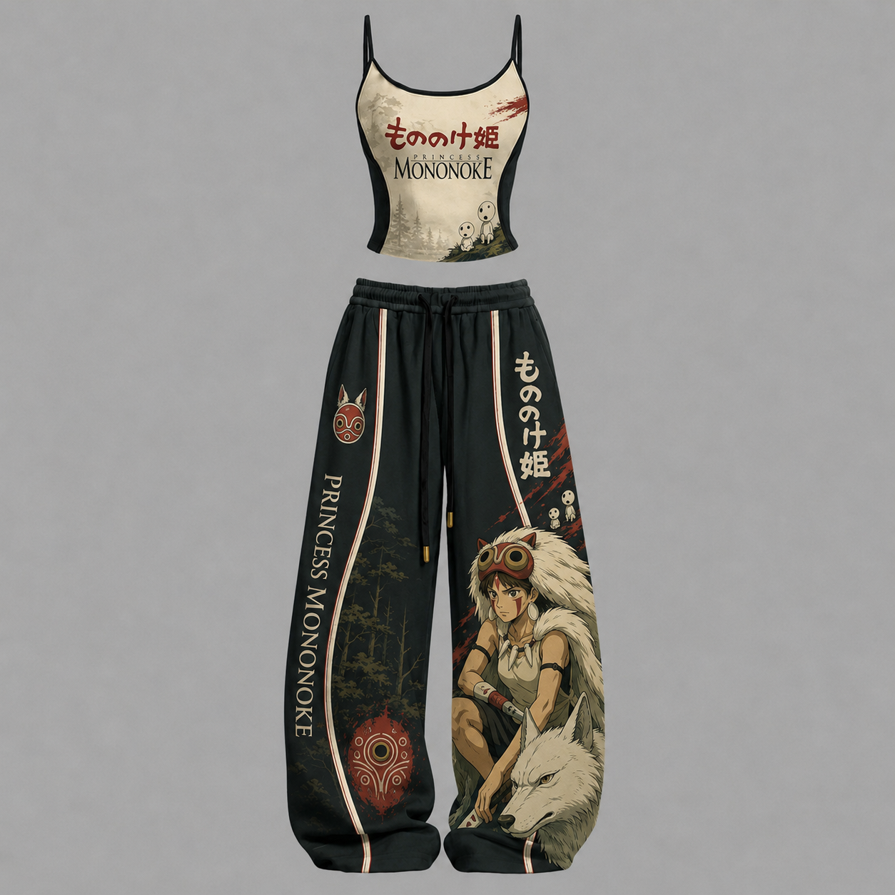 Princess Mononoke-Top & Elasticated Trousers Two-Piece Set TeeThreads Sustain the Scene with Custom Apparel