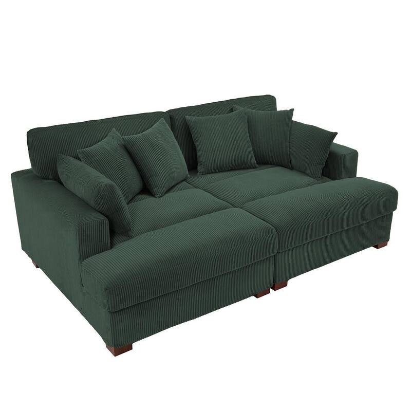 Sofá Seccional de Brazo Cuadrado Moderno en Corduroy Verde Cazador de 83.9 in. con 4 Almohadas Cuadradas bf2330895