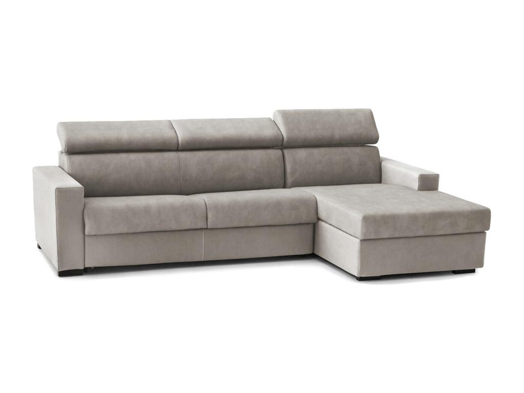 Sofá fijo Marica, Sofá rinconero, 100% Made in Italy, Sofá de salón con chaise longue, de tejido acolchado - Península de almacenamiento derecha, con reposabrazos estándar, Cm 280x95h85, Taupe