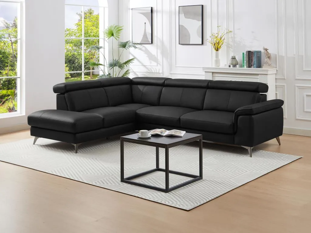 Sofá rinconero (ángulo izquierdo) de piel negro Boverdeco