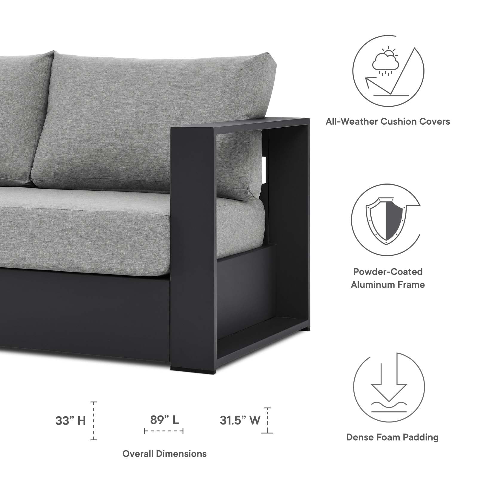 Lounge Sofa Table Set, Grey Gray, Aluminum, Metal, Fabric, Modern Contemporary, Outdoor Patio Balcony Cafe Bistro Garden Furniture Hotel Hospitality - Image 17